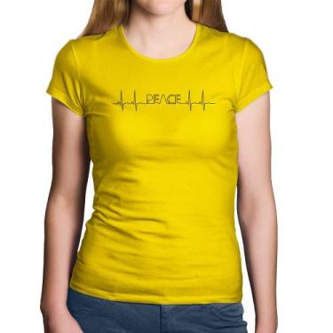 Imagem de Baby Look Algodão Batimentos Peace - Foca na Moda, Amarelo, GGG