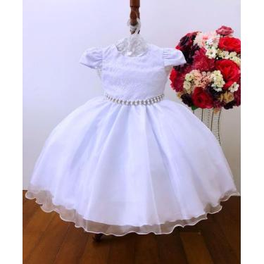 Imagem de Vestido De Festa Infantil Branco Daminha Voal - vestidocas, 14, Branco