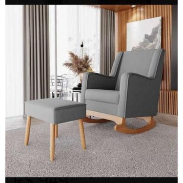 Imagem de Poltrona Amamentação Aquila Balanço Com Puff Linho Grafite - Conceito 