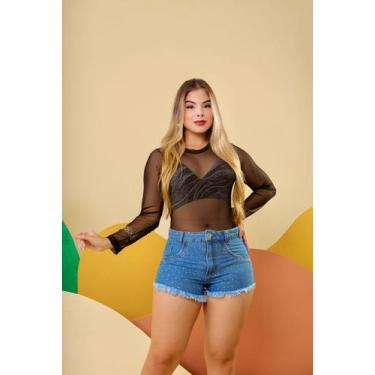 Imagem de Short jeans com brilho - Blue jeans , Lavagem clara, 34,36,38,40,42,44