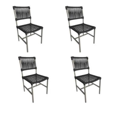 Imagem de Kit 4 Cadeiras de Jantar Gourmet Corda Náutica Preto Base Aluminio Ram