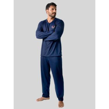Imagem de Pijama Masculino Longo Básico Manga Longa Para Dormir RLC Modas, Azul 