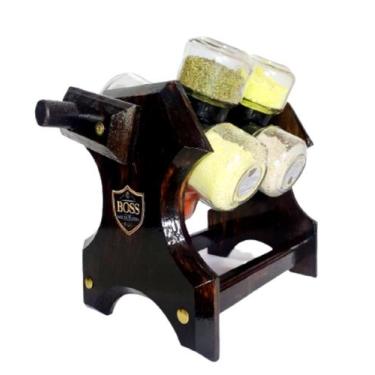 Imagem de Porta Temperos Giratório com Manivela e 8 Potes - Boss Arte em Madeira