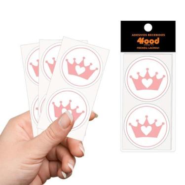 Imagem de 50 Etiquetas Adesivas  Coroa Rosa Claro  Adesivos Recebidos  4Cm - 4FO