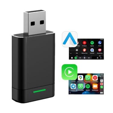 Imagem de YNF Adaptador Carplay sem fio e adaptador automotivo sem fio Android, interface dupla USB + Tipo-C, dongle sem fio 2 em 1 para carro com fio OEM Carplay Android Auto Car com iPhone iOS 10+ / Android