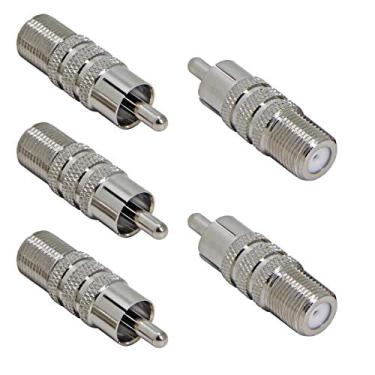 Imagem de F fêmea para RCA macho, pacote com 5, adaptador coaxial para RCA, conector de áudio e vídeo para subwoofer, receptor, console de jogos Atari/Nintendo, monitor