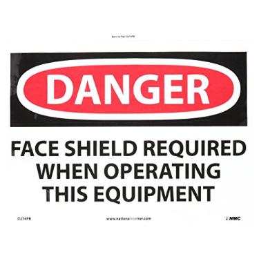 Imagem de NMC D274PB DANGER - SHIELD FACE SHIELD REQUIRED WHEN OPERATING THIS EQUIPMENT - Placa de perigo de vinil PS de 35,5 x 25,4 cm, preto/branco em branco/vermelho