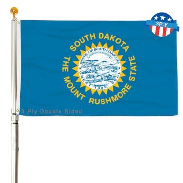 Imagem de Bandeira do estado de Dakota do Sul de 3 camadas 6,5 x 8,5 m 150D poliéster dupla face exterior resistente cores vivas com cabeçalho de lona durável e 2 ilhós de latão