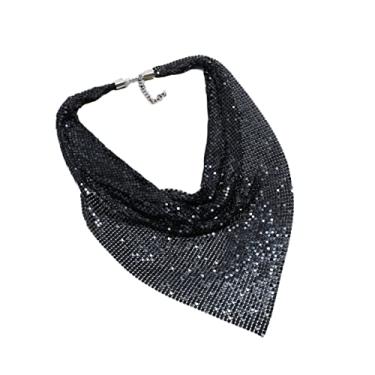 Imagem de Colar Gargantilha de franja com lantejoulas de metal grosso colar de lantejoulas de pirâmide de franjas grosso colar de lantejoulas para mulheres e meninas, Metal, Liga metálica.