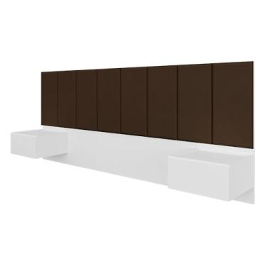 Imagem de Cabeceira Estofada Suspensa Cama Casal Bulgária Branco/marrom - Ma Branco/marrom 04