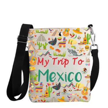 Imagem de JYTAPP Presente de viagem do México My Trip To Mexico Bag Bolsa transversal temática México Bolsa de férias México Lembranças Presente, Bege, Small