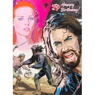 Imagem de PIXILUV Cartão de felicitações Happy BIRTHDAY ~ Pôster emocionante dos anos 1920 para filme de super-herói ~ Desejos de aniversário, saudações, engraçado, vintage, adulto, arte em quadrinhos, cartão