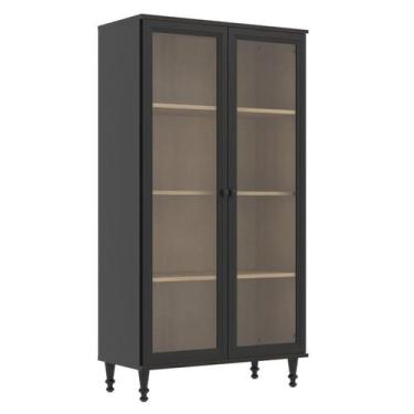 Imagem de Cristaleira 2 Portas Vidro Pés Madeira 151x80 cm E957 Preto Dtall - Mi
