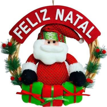 Imagem de Guirlanda Natalina Feliz Natal Em Madeira 33cm Papai Noel
