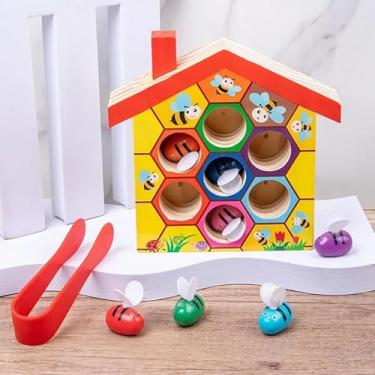 Imagem de Brinquedo Sensorial Montessori Casinha de Abelhas e Colmeia, Brinquedo de Pinça Abelhinha - Jogo de Correspondência de Abelhas e Colmeia para Crianças