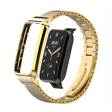 Imagem de HOPMC Pulseira protetora de metal e pulseira de baioneta de malha de aço de 18 mm para Xiaomi Mi Band 7 Pro Fashion Choice (dourada)