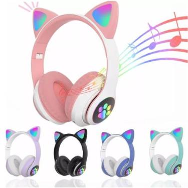 Imagem de Fone De Ouvido Bluetooth Orelha Gatinho Infantil Led Sem Fio - NoBrand
