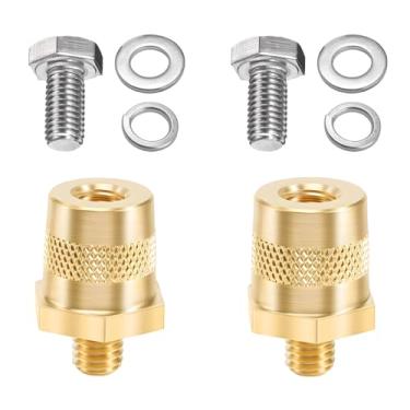 Imagem de DXNQ Conjunto de conectores de terminal de bateria de 2 peças, adaptador de terminal lateral superior M8 com anel dividido de arruela de parafuso, extensor de terminal de latão macho rosqueado M8