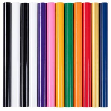 Imagem de HTVRONT Vinil de transferência de calor HTV – Pacote com 13 folhas de vinil HTV, 30,5 cm x 25,4 cm ferro em vinil para camisetas, 10 cores sortidas de vinil de transferência de calor para todas as