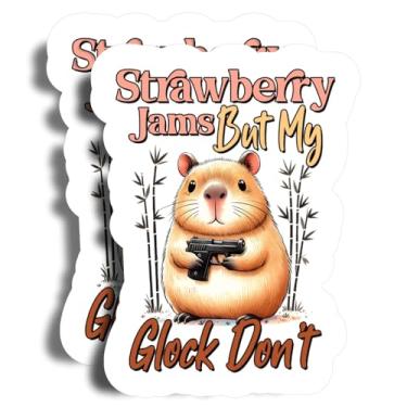 Imagem de Adesivos Strawberry Jams But My Glock Don't - 12,7 cm no lado mais longo - Arma Capivara fofa - Pacote com 2 - Adesivo alto - Adesivos de para-choque para carros, caminhões, SUV - Feito nos EUA -