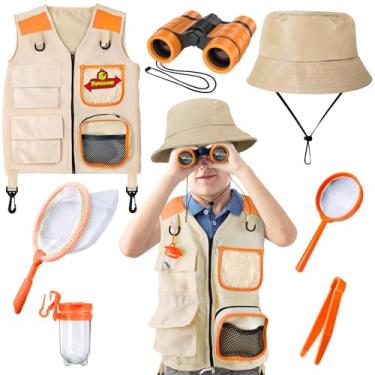 Imagem de YOPINSAND Kit de exploração infantil com colete, chapéu e binóculos para crianças, equipamento de campismo infantil com kit de exploração de besouro, ótimo brinquedo para