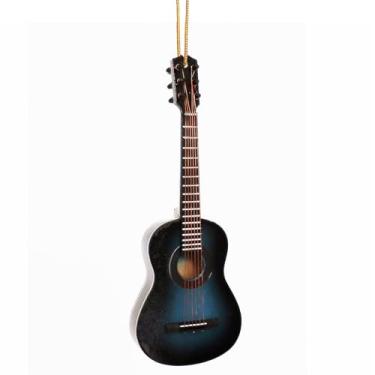 Imagem de Dselvgvu Cordas de madeira de 13 cm miniatura para pendurar guitarra ornamento de mini instrumento musical réplica árvore de férias decoração de casa modelo de ornamento (azul, guitarra de 13,1 cm)