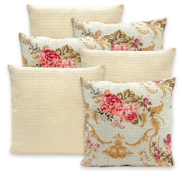 Imagem de Kit 6 Capas de Almofadas Piquet 40x40 C/Zíper Favinho Decoração (ROSAS PALHA)