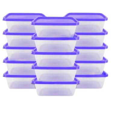 Imagem de Jogo 10 Potes 500ml Transparente Marmita Fitness Organizador Microondas Freezer (ROXO, 15pcs)
