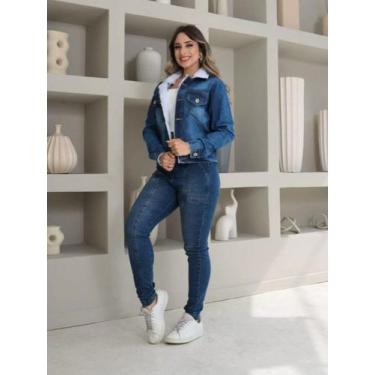 Imagem de jaqueta Jeans Feminina Com Elastano pelúcia manga longa 0006 - NoBrand