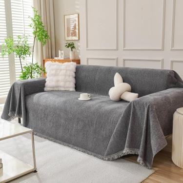 Imagem de DREAMINGO Capas de sofá laváveis e espessas de chenille para sofá com 2 almofadas multiuso, protetor de móveis para animais de estimação, 231 x 299 cm, cinza escuro
