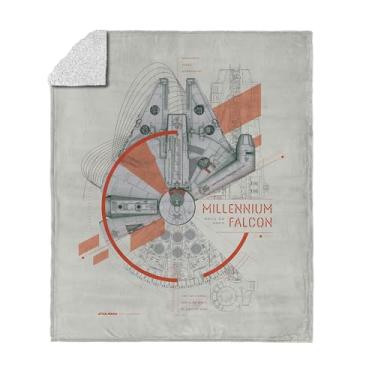 Imagem de Cobertor Star Wars Millennium Falcon Blueprint sherpa, lã clássica de toque de seda, roupa de cama aconchegante reversível para todas as idades, cobertor quente de galáxia para cama, sofá ou viagem