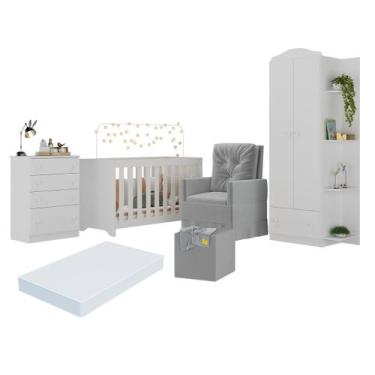 Imagem de Quarto Completo com Colchão, Poltrona de Amamentação e Puff João e Mar