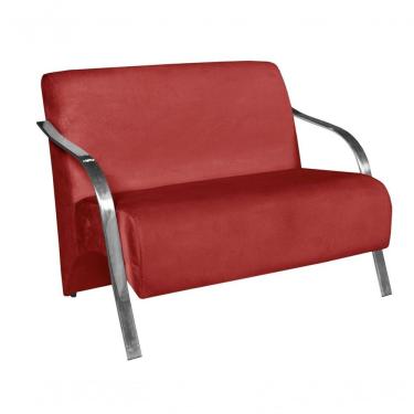 Imagem de Poltrona Namoradeira Vênus Suede Braço Alumínio Tecido Vermelho