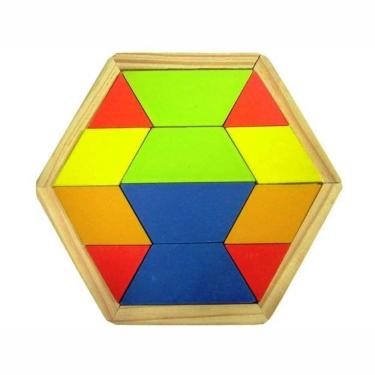 Imagem de Mosaico Quebra Cabeça Colorido - Sextavado - Madeira