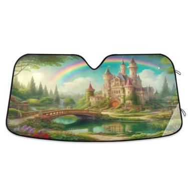 Imagem de Conto de fadas Castelo Mundial Arco-íris Capas de Para-brisa para Janela Dianteira Carro Protetor Solar Mantenha o Veículo Fresco Grande