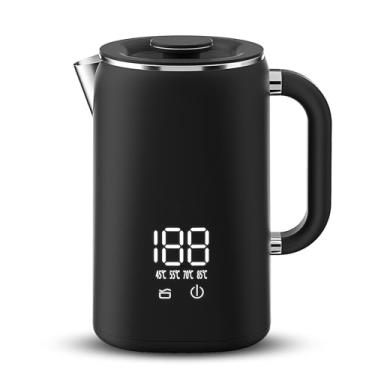Imagem de Chaleira elétrica 1.7L de grande capacidade 1500W Aço inoxidável Display Digital Kettle de caldeira de água com alça e tampa