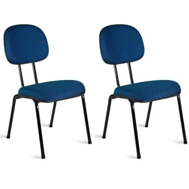 Imagem de Kit 2 Cadeiras Secretária Fixa Escritório Azul Estrutura Palito 3/4 Madeira Pinus Espuma Injetada D45