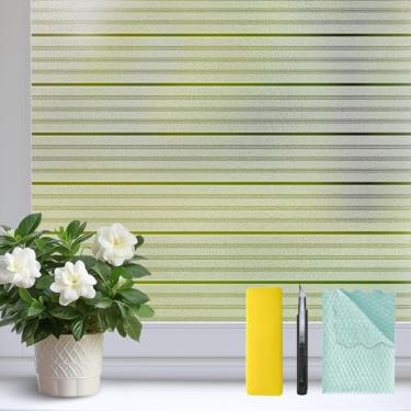 Imagem de Niviy Película de privacidade de janela com ferramentas de instalação, película de janela de vidro fosco listrado vinil não adesivo removível com aderência estática coberturas de porta persianas para