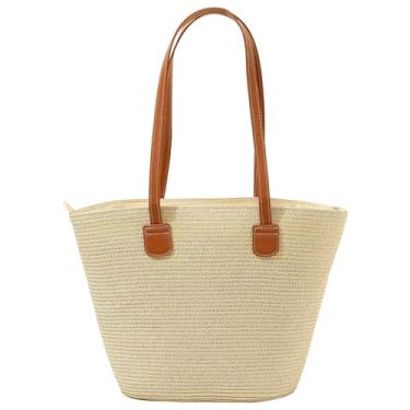 Imagem de MaijjLyn Bolsas de palha para mulheres, bolsa de praia, sacola de tecido, bolsas de ombro grandes, bolsas de ráfia de verão, bolsas de viagem, bolsa de palha, B - bege, One Size