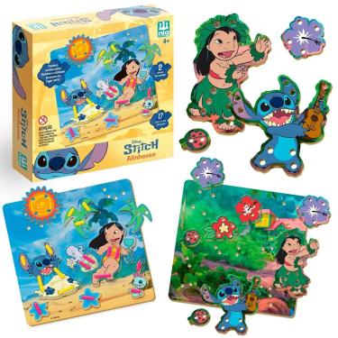 Imagem de Brinquedo Infantil Alinhavos Lilo & Stitch 17 Peças em Madeira - Nig Brinquedos