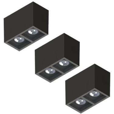Imagem de 3 Plafon Boxit Duplo Par30 E27 Preto Save Energy 110/220V
