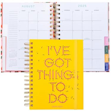 Imagem de ban.do Agenda média diária e semanal de 17 meses, datada de agosto de 2025 a dezembro de 2026, diário de autocuidado de capa dura, agenda espiral com calendário mensal, adesivos, arte e páginas bônus