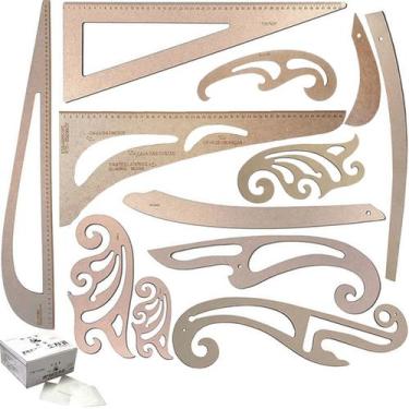 Imagem de Kit 12 Réguas Corte Costura Francesa Decotes Alfaiate 50 Giz - LAPIDAR