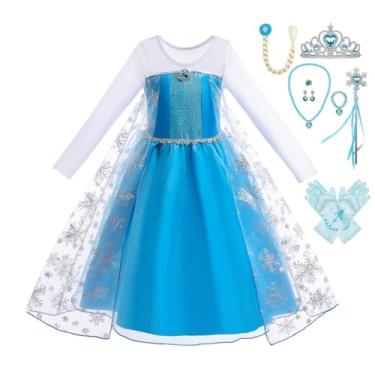 Imagem de Dressy Daisy Vestido infantil de princesa do gelo para meninas, fantasia de aniversário, Halloween, Natal, vestidos chiques de festa com capa drapeada e acessórios tamanho 2T estilo C
