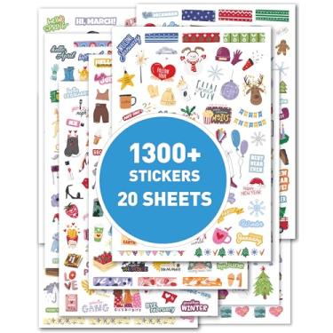 Imagem de Adesivos de agenda sazonal de feriado, para calendário diário, semanal e mensal, mais de 1300 adesivos exclusivos desenhados à mão em 20 folhas por pacote, para homens, mulheres e crianças