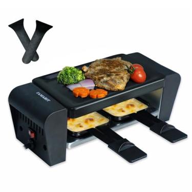 Imagem de Tamarit Churrasqueira Raclette Para 2 Pessoas, Coreana Elétrica Compacta Ambientes Internos, 450 W, Mesa Portátil Com Chapa De Ferro Antiaderente E Assadeiras Queijo, Ideal Cozinhas Pequenas Ou Apar