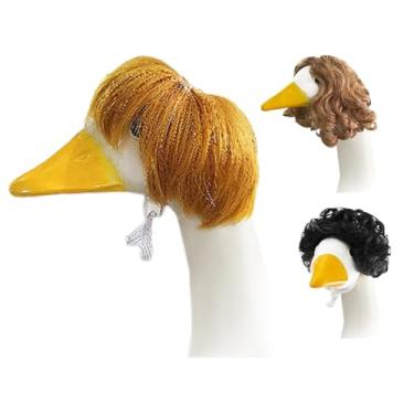 Imagem de Rrlihjgu Perucas Para Patos De Varanda,3 Peças Peruca Para Estátua De Pato De Jardim | Acessório De Cabeça Para Cosplay Engraçado, Decoração Externa Resistentes Ao Para Jardim, Quintal e