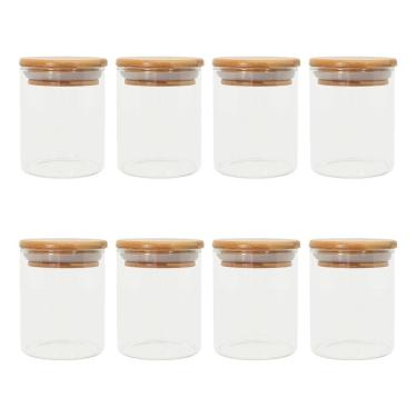 Imagem de Kit 8 Pcs Pote De Vidro Com Tampa De Bambu Hermético 200Ml