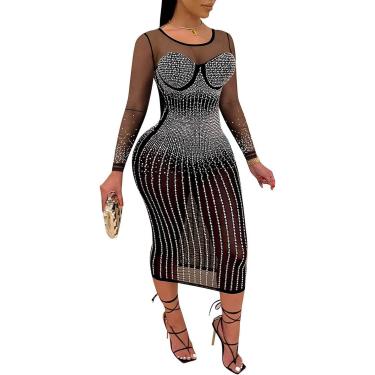 Imagem de Macacão De Vestido Rhiestoe Da Wome, Vestido De Festa Sexy Vestido De Boate Bodysuit, D-black, XXL