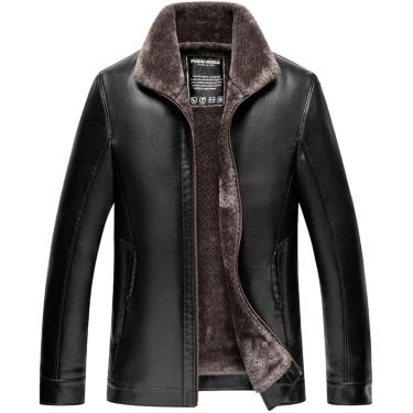 Imagem de Roupas Masculinas De Inverno Couro De Pele De Carneiro Natural Preto Casual Mais Veludo Casaco De Pele Grossa Lapela Parka De Meia Idade, picture color 1, 4XL